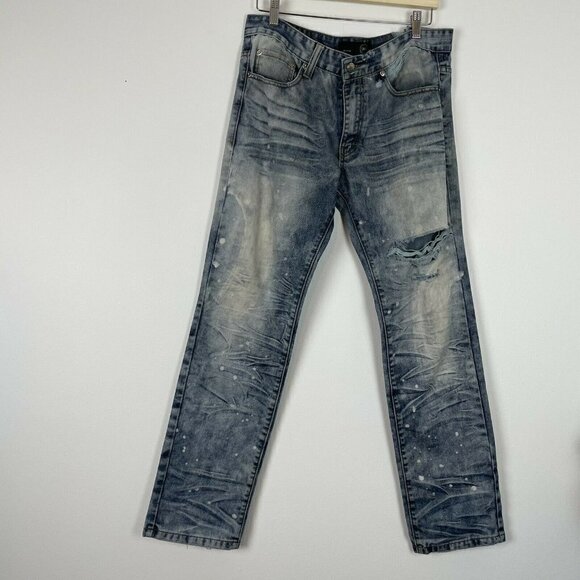 Premium Label NY Luxury Goods Acid Washed distressed Jeans mens 34x32 - Picture 1 of 11